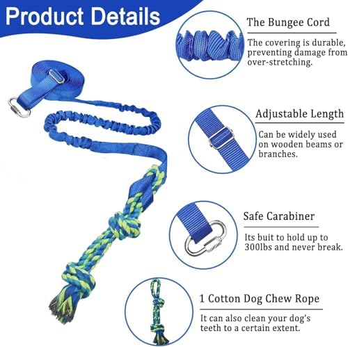 Dog Bungee Tug Toy Hanging from Tree, Outdoor Interactive Tether-Blue