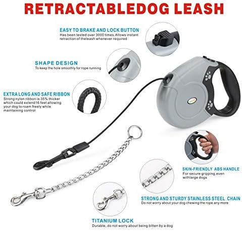 Idepet Heavy Duty Retractable Dog Leash for Small and Medium Dogs, Anti-Chewing Steel Chain Design,360 DegreeTangle-Free,Break and Lock System,16ft Leash Dog Walking (Round Rope)