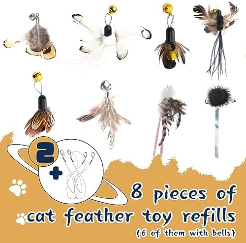 LELE LIFE 70'' Ultra Long Cat Wand Toy for Full Fun, Interactive Cat Toys for Indoor Cats Kitten, 2Pcs Retractable Flexible Poles and 8Pcs Cat Feather Toys Bell Teaser Refills, 2Pcs String Refills