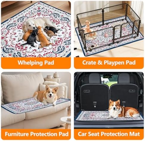 Mozin Washable Pee Pads for Dogs, 2 Pack Super Absorbent Reusable Puppy Pads Waterproof, Leak-Proof & Non-Slip Whelping Pad for Potty Training, Playpens, Crates, Floors, Beds, and Couches 31"x36"