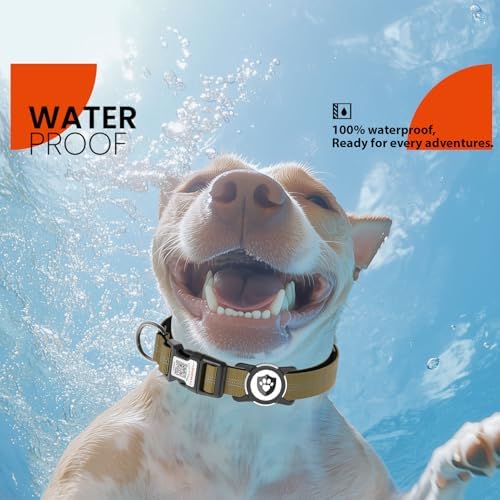 Waterproof AirTag Dog Collar with QR Code Dog Tag, Champagne S