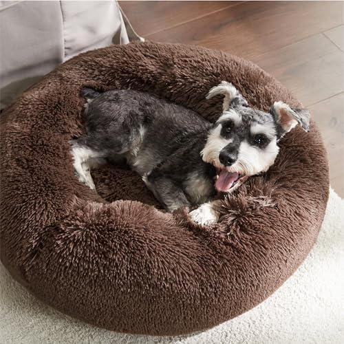 Bedsure Calming Small Medium Dog Bed Donut Washable Puppy Bed,27ins Coffee