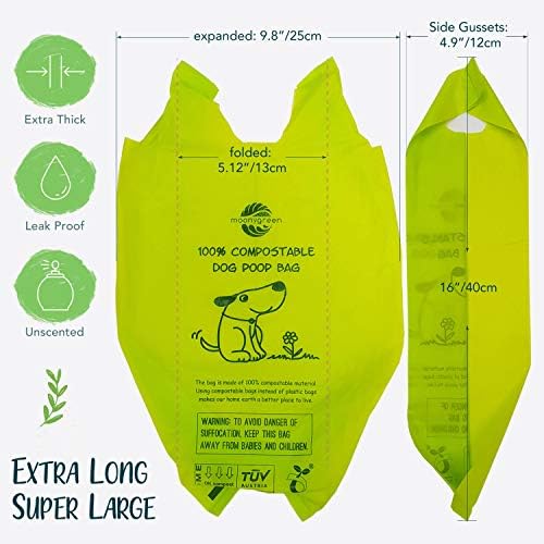 Dog Poop Bag with Handles, Compostable Pet Waste Bags, Easy-Tie, Vegetable-Based Eco-Friendly, Unscented, Extra Thick, Leak Proof, Fits for Dogs and Cat Scoops, 240 Refill Bags, bulk pack