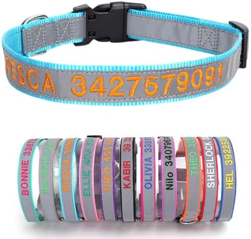 Reflective Personalized Dog Collar Custom Embroidered with Pet Name and Phone Number 4 Adjustable Sizes with Quick Release Buckle for Boy Girl Small Medium Large Dogs