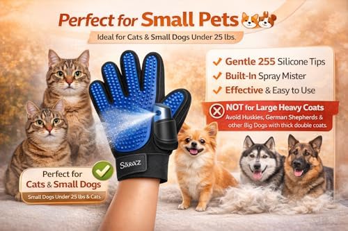 Sara'z Upgraded Pet Grooming Spray Glove with Built-in Water Mister for Dogs, Cats & Horses - 2-in-1 Silicone Deshedding & Massage Glove, Anti-Static Fine Mist Sprayer (Blue)