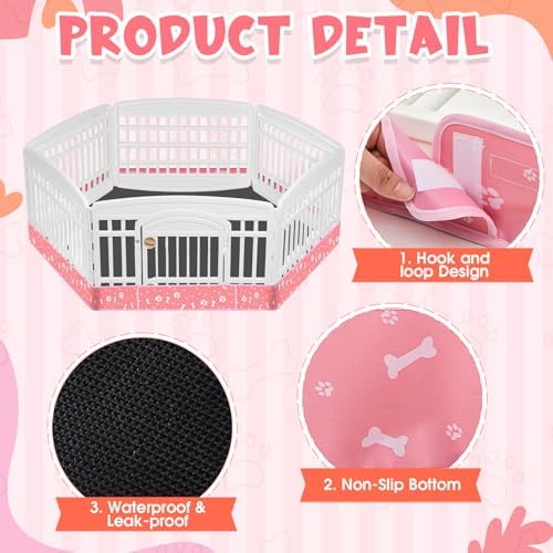 Marsui Dog Playpen Bottom Pad Fits for 36inch W and 24inch H 6 Panels Exercise Pet Dog Mat Puppy Crate Pad Reusable Washable Pet Training Pee Mat Hoop and Loop Design, Playpen Not Included(Pink)