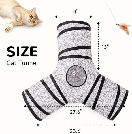 Tempcore Cat Tunnel, 3-Way Collapsible Toy for Indoor Cats, Grey Coin