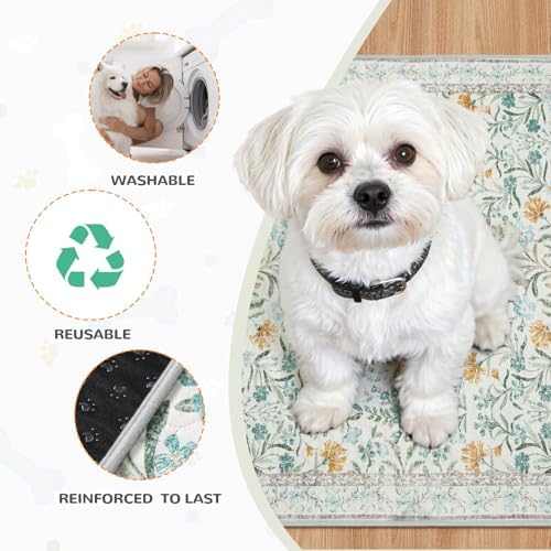 Lahome Botanical Washable Reusable Pee Pads for Dogs, 2 Pack, Beige, 36x36