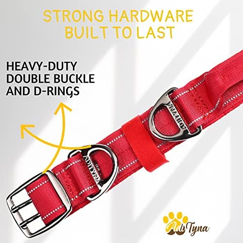 ADITYNA Heavy Duty Red Dog Collar for Large Dogs with Traffic Handle