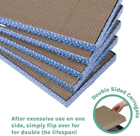 Kitty City 5-Pack XL Double Sided Corrugate Cat Scratcher Pads with Catnip - X-Large Horizontal Cat Scratcher Mats, Reversible Corrugate Nail File Scratchers - Fish Bone Design, 18” x 10” Each