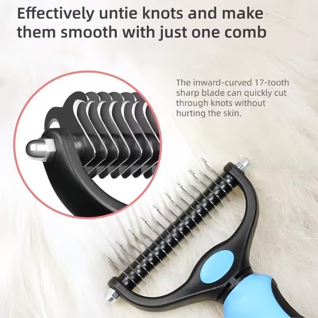 Undercoat Rake and Dematting Brush for Dogs & Cats - Professional 2-in-1 Pet Grooming Tool - Removes Stubborn Mats, Knots, and Tangles Safely and Gently - Reduces Shedding for Heavy-Coated Pets (Blue)