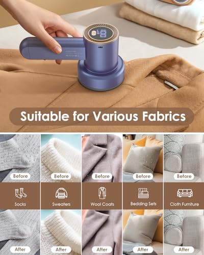 HOMEASY Fabric Shaver, Rechargeable Lint Remover for Clothes Purple