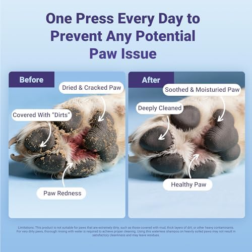 Dog Paw Cleaner, No-Rinse Pet Paw Washer, Unscented, Larger 7oz Waterless Foam Foot Cleanser for Large and Small Dogs&Cats, Safe and Pet Friendly for Dirty Paw Deep Cleaning