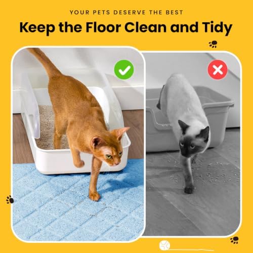 Conlun Cat Litter Mat Litter Trapping Mat, Premium Durable PVC Grid Mesh with Scatter Control, Non-Slip, Less Waste Cat Litter Box Mat, Soft on Kitty’s Paws, Urine Waterproof, 24" x 17" Light Blue