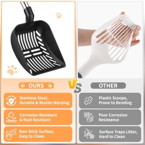 Yangbaga Metal Cat Litter Scoop with Detachable Long Handle, Black