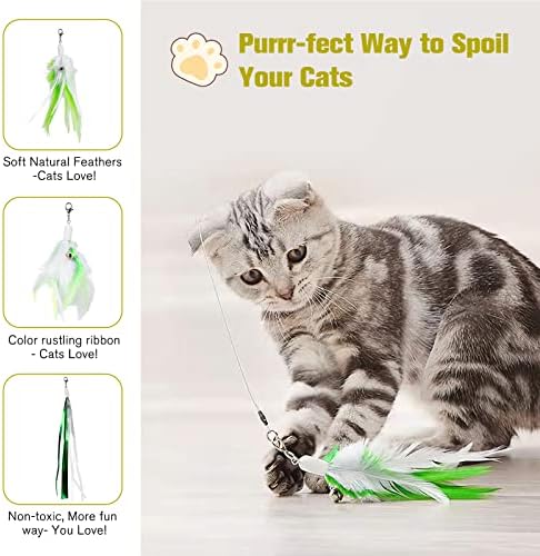 BEBOBLY 3-in-1 Retractable Cat Wand Toy for Indoor Cats Interactive Cat Feather Toys