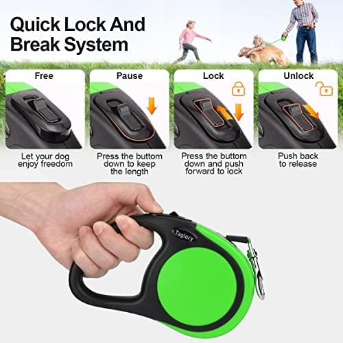 Taglory Retractable Dog Leash, One-Handed Brake, 16ft, Up to 44 lbs, Green