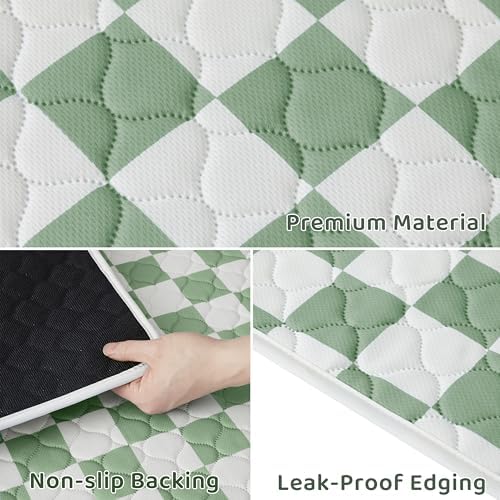 2 Pack Sage Green Checkered Washable Pee Pads for Dogs, Checkered Reusable Dog Pee Pads, for Puppy Playpen, Crate, Whelping Box, Potty Training, Cute Aesthetic Absorbency, Leak-Proof Non-Slip