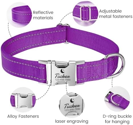 Silent Dog Collar Personalized with Name Phone Number Laser Engraved