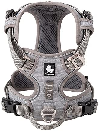 WINHYEPET True Love No Pull Dog Harness Extra Reflective Pet Harness for Small Medium Large Dogs Adjustbale for Running Walking Padded Soft Mesh Vest Easy Control TLH56512(Gray,L)