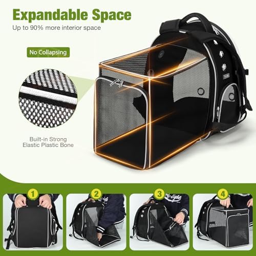 Lekereise Cat Backpack Carrier, Expandable Large Space Cat Bubble Backpack for Kitty Small Dog up to 18lbs, Transparent Pet Carrier for Travel, Hiking