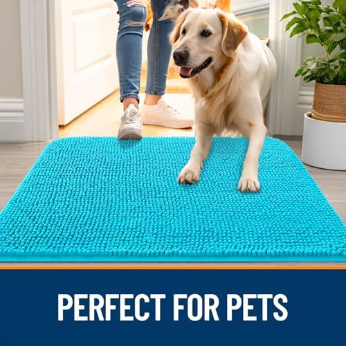 OLANLY Dog Door Mat for Muddy Paws 40x32, Super Absorbent Chenille Mud Mat
