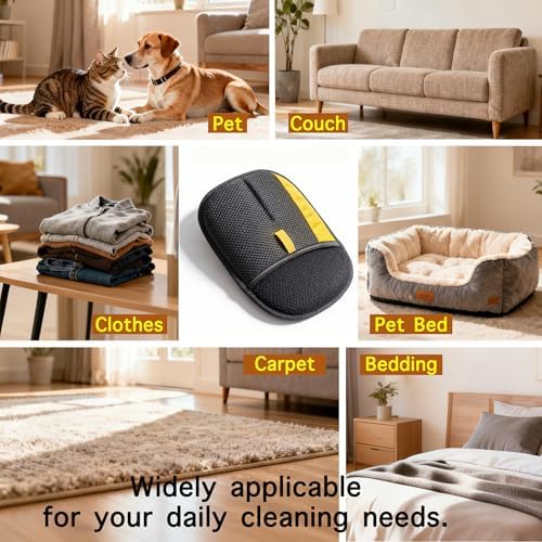 Electrostatic Pet Hair Removal Glove for Cats & Dogs, Reusable Magic Brush for Furniture & Clothes, Cat & Dog Fur Remover Tool (Black-Yellow Medium 2-Pack)