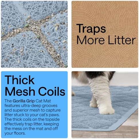 GORILLA GRIP Cat Litter Box Mat, Coiled Mesh Trapping Mats 24x17 Light Blue