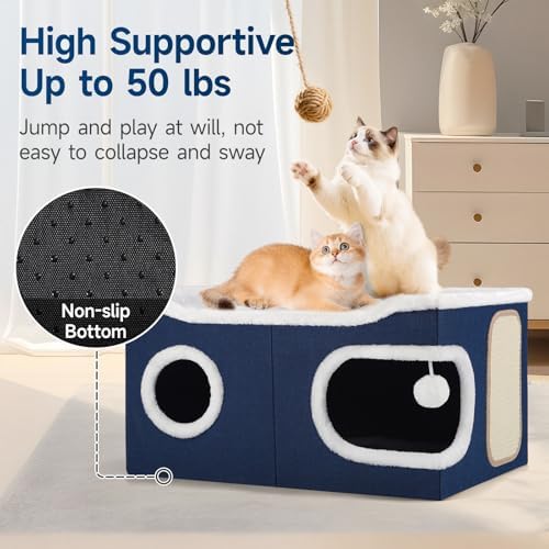 Shikha Extra Large Cat House Bed for Multi Cats with Scratch Pad Blue
