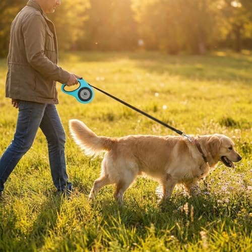 16 ft Retractable Dog Leash for Extra Large Dogs up to 130 lbs,Tangle-Free Nylon Tape,Blue Dan24 XL