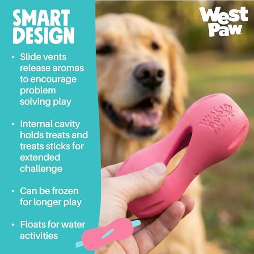 WEST PAW Qwizl Durable Zogoflex Dog Puzzle Toy for Mental Stimulation, and Enrichment - Treat Dispensing for Bully Sticks and Dental Sticks - Dishwasher Safe - Made in USA - Large - Geranium