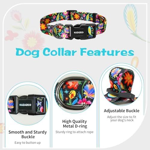 Kazazoo Dog Collar Cute and Soft Nylon Puppy Collar for Boy and Girl Dogs,Collar para Perros, Adjustable Dog Collars for Medium Dogs, Tropical-M