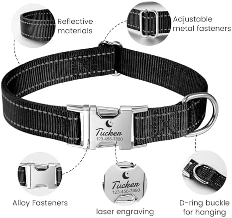 Silent Dog Collar Personalized with Name Phone Number Laser Engraved