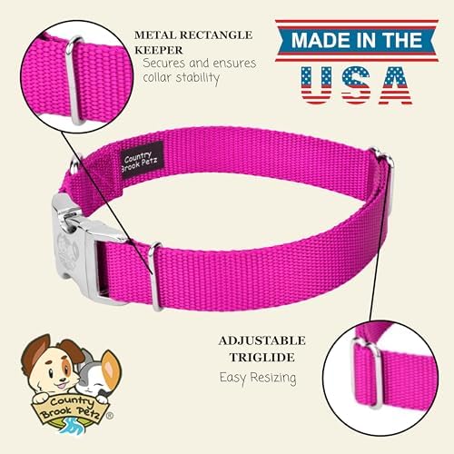 Country Brook Petz - Premium Nylon Dog Collar with Metal Buckle for Small Medium Large Breeds - 30+ Colors (Extra Large, 1 Inch, Fuchsia)