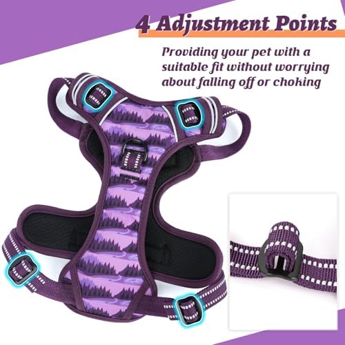 HEELE Dog Harness, No Pull Adjustable Padded Reflective Harness for Small Medium Large Dogs with Handle for Walking Training, Moon Night, S