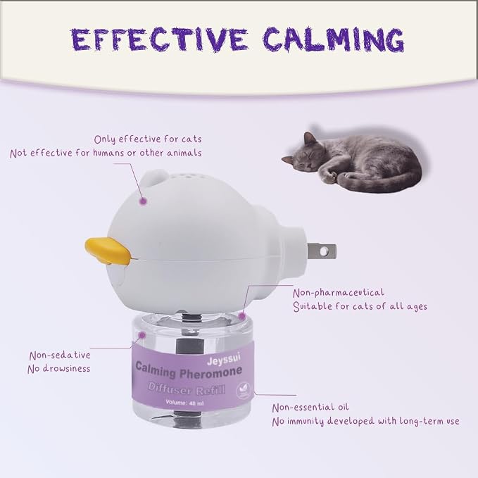 Cat Calming Pheromone Diffuser Kit, 2 Refills, Anxiety Relief | Calming pheromone diffuser with 2 refills helps reduce cat stress, fighting, spraying and anxiety from being alone / grooming
