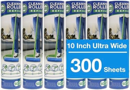 Leo Large 10-Inch Wide Lint Roller Refills 6 Rolls 300 Ultra-Wide Sheets for Lint Removers Household Cleaning Easily Remove Pet Hair Dust and Debris from Floors Carpets and Furniture