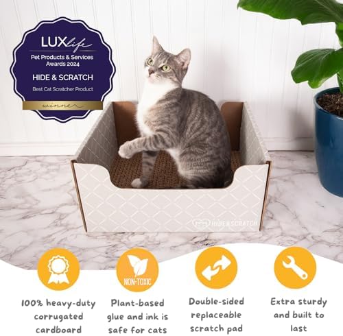 Hide & Scratch Cardboard Cat Scratcher Box & Bed Light Grey Diamond Pad