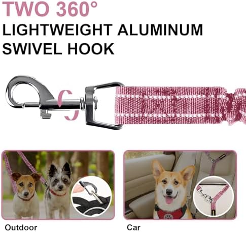MingXpet 2 Dog Leash, Dog Leash for 2 Dogs, 360° Swivel No Tangle Double Walking Training Leashes for Large Dogs that Pull, Comfortable Shock Absorbing Reflective Bungee, Pink
