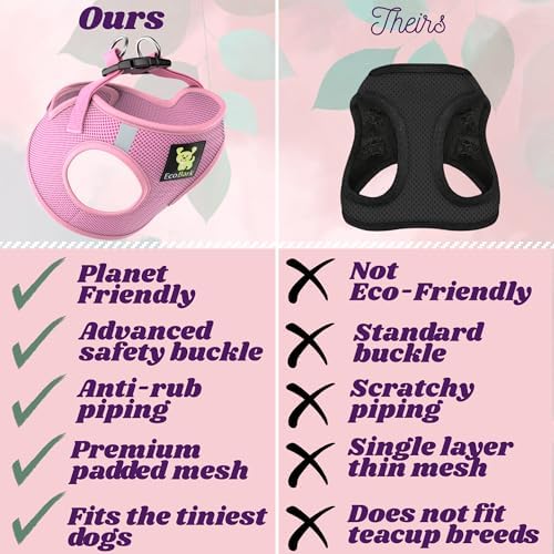 EcoBark Step in Dog Harness - Luxury Soft Harness for Small and Medium Breed Dogs - Reflective and Adjustable Body Vest Halter - Baby Pink, Large