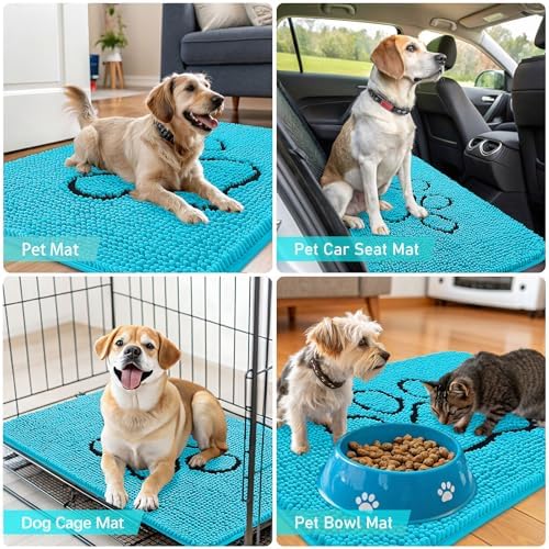 OLANLY Dog Door Mat for Muddy Paws 48x30, Paw Print Design Chenille Mud Mat