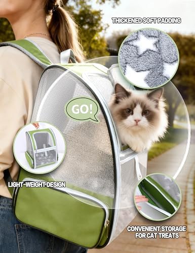Cat Backpack Carrier with Washable Bed Mat Green Cat Carrier
