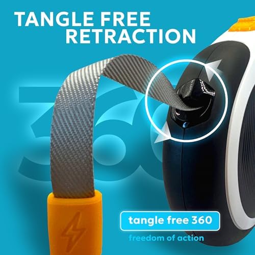 Retractable Dog Leash for Pets Up to 66 lbs, 16' Heavy Duty Reflective Nylon Tape, Tangle Free, Anti-Slip Handle with One Button Control