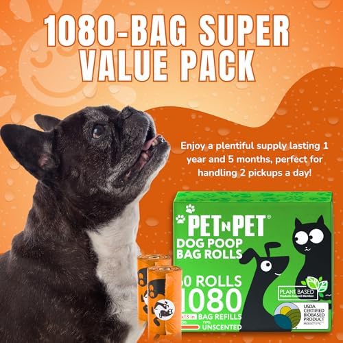 Pet N Pet Poop Bags for Dogs, 1080 Count, Plant Based, Unscented, Orange