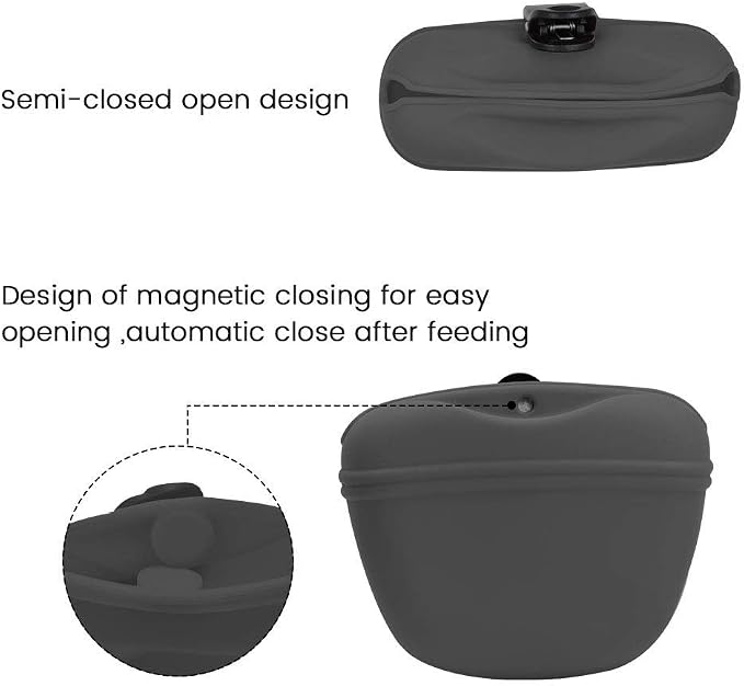 AUDWUD Silicone Dog Treat Pouch with Clicker Magnetic Closure Secure Clip | Upgraded clip keeps your treat pouch secure during training.Magnetic closure allows fast one hand access.Includes dog click