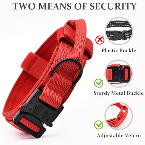 Tactical Dog Collar, Adjustable Military Training Nylon Pet Collar,Red XL