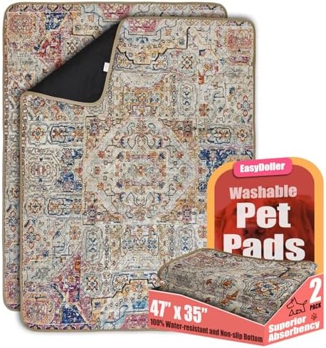 Washable Pee Pads for Dog - 2 Pcs 35"x47" Bohemian Style Superior Reusable Pet Training Pads - Waterproof Pads Protects Against Urine Leakage Non-Slip Grip Prevents Slipping & Bunching