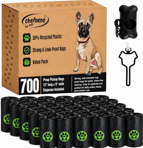 Dog Poop Black Bags with Dispenser (700 Bags) doggy poop bags Pickup Bag 35 Refill Rolls Dog Waste Bags Cat Litter & Poop Bags (35 Rolls, Uscented)