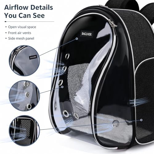 BAGLHER Cat Carrier Backpack Bubble - Fit Up to 18 Lbs - Airline-Approved Dog Backpack Carrier for Small Pets Puppies Dogs Bunny, Space Capsule Dog Carrier Backpack for Travel Outdoor Hiking, Black