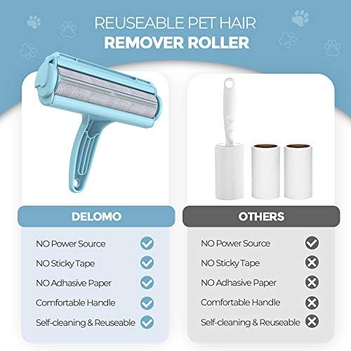 DELOMO Pet Hair Remover Roller, Reusable Lint Roller for Dog and Cat Hair